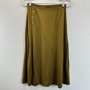 Garnet Hill Button Detail Knit Wrap Skirt Green XS